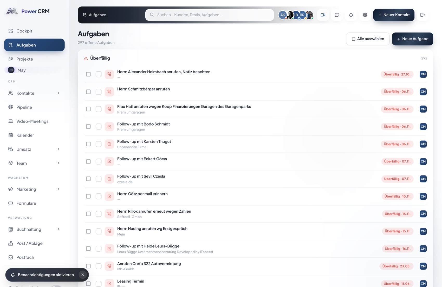 Gemeinsame Aufgaben im Kundenportal